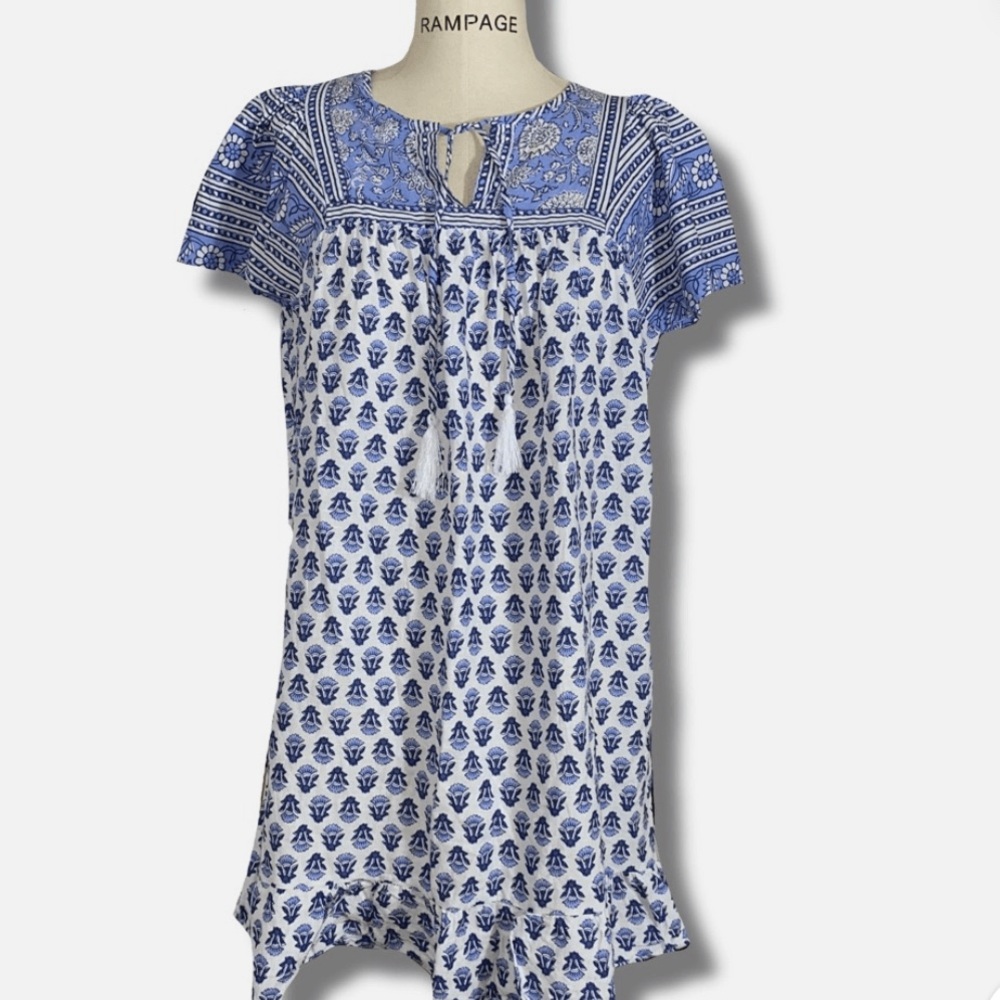C and C California linen blend dress with tassels and ruffle hemline
